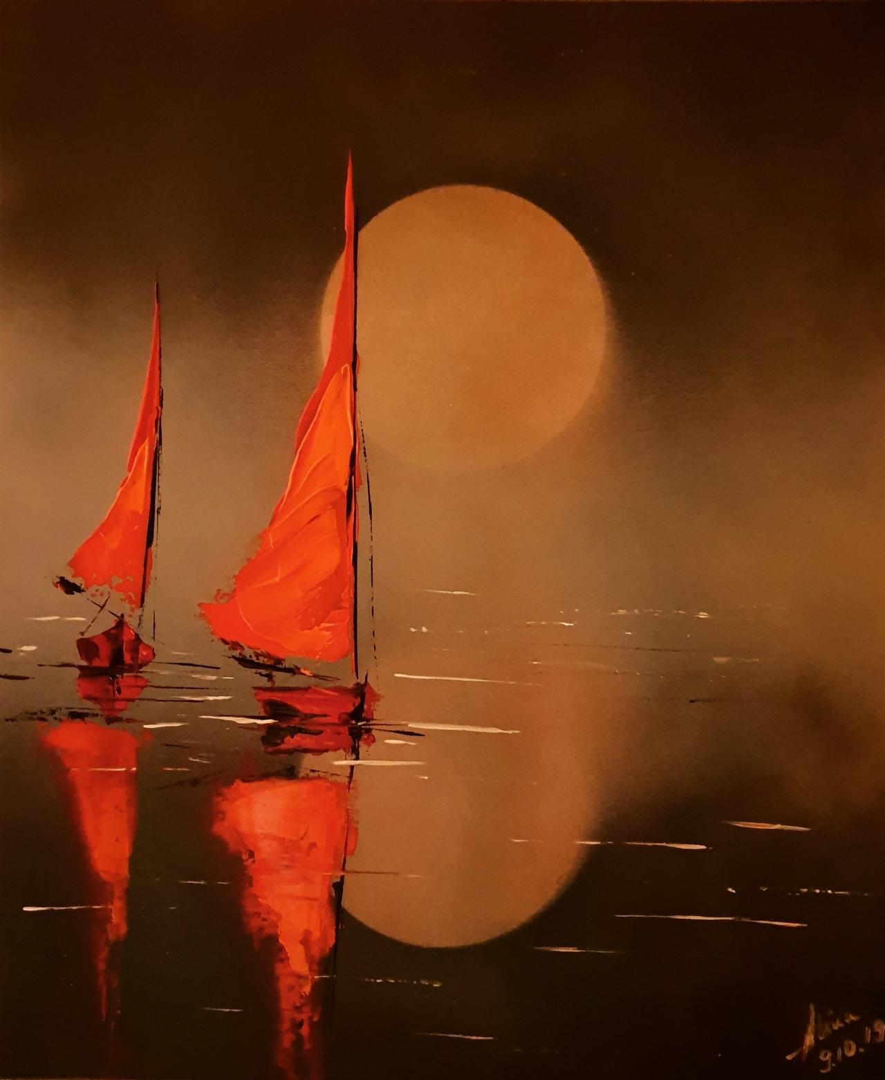 ArteDiAlina.com painting: Together! Soon!<br>Just two of US!<br>...and the moon